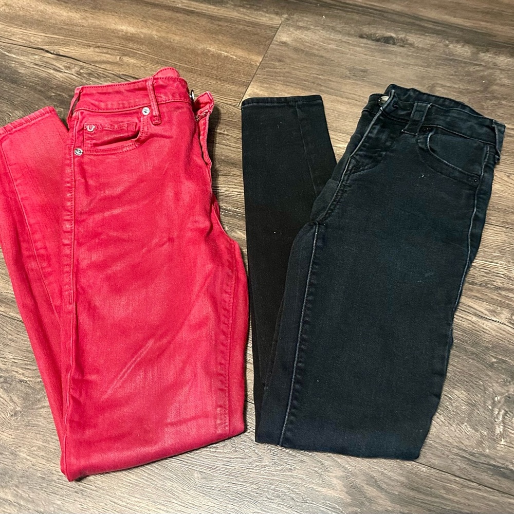 True Religion Red and Black Skinny Jeans